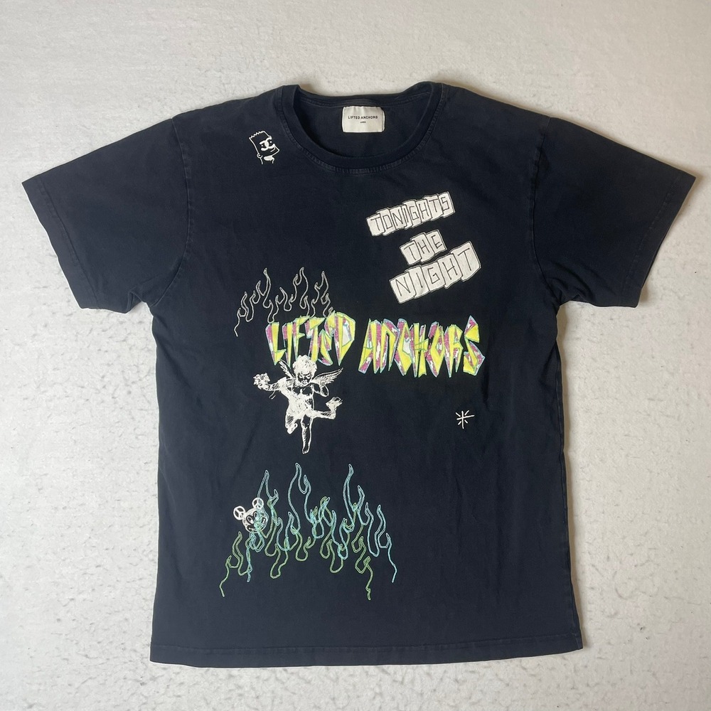 Lifted Anchors Black Graphic T Shirt Mens Large 'Tonights The Night'‎ Print